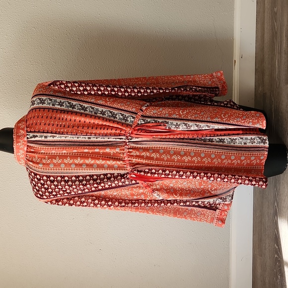 Free People Women's Small Coral Floral Button Long Sleeve Cute Boho Top Shirt - Picture 2 of 5